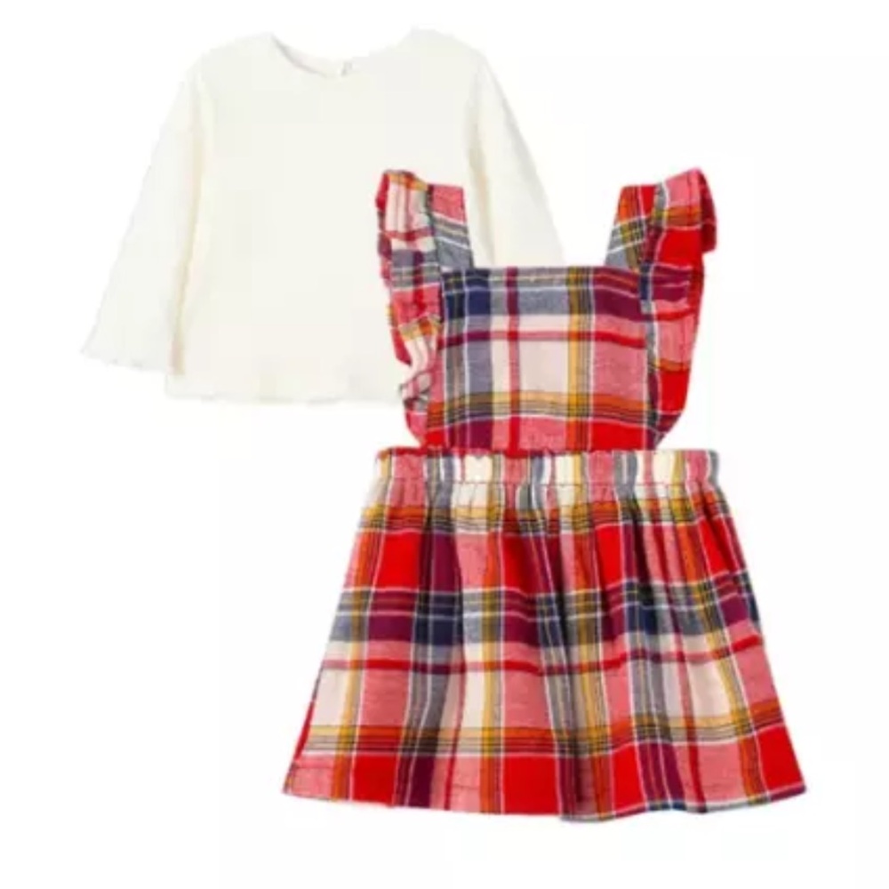 NWT Little Me Red Plaid Jumper & Long Sleeve Set Toddler Girl, Size 18 Months